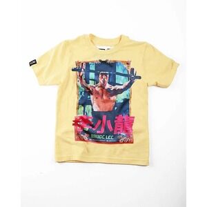 Roots of Fight Bruce Lee Kids T-Shirt Heather Yellow Graphic Tee Martial Arts XL